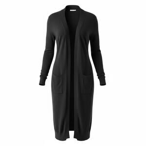 Women’s XL Black Open Front Long Cardigan Sweater Duster Pockets Soft Knit